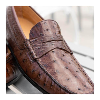Zelli Italia Monza Men's Shoes Brown Ostrich Skin Driver (ZEL1047)