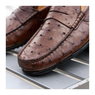 Zelli Italia Monza Men's Shoes Brown Ostrich Skin Driver (ZEL1047)