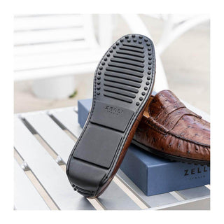 Zelli Italia Monza Men's Shoes Brown Ostrich Skin Driver (ZEL1047)