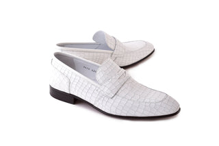 Corrente 3470C Embossed Leather Penny Loafer - White