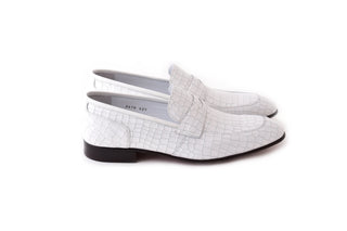 Corrente 3470C Embossed Leather Penny Loafer - White