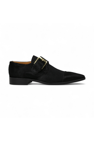 Lowe Valentini Designer Men's Designer Shoes Black Pony Gold-Plated Monk-Straps Loafers (LDM01)