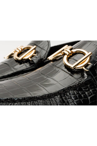 Vinci Pisa Embossed Leather Horse-Bit Loafer - Black