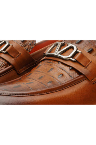 Vinci Amsterdam Embossed Leather Horse-Bit Loafer - Tan