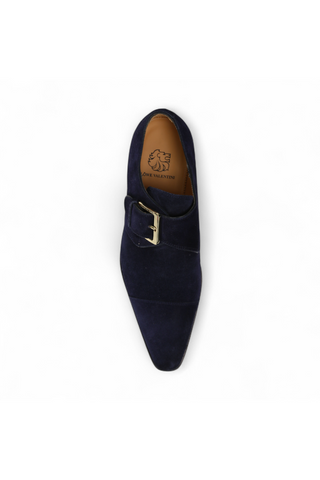 Lowe Valentini Designer Men's Designer Shoes Navy Suede Gold-Plated Monk-Straps Loafers (LDM04)