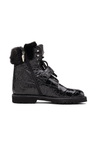 Mauri 3240 Smoke Alligator Skin / Mink / Nappa Leather Strap Derby Boots (MA5584)