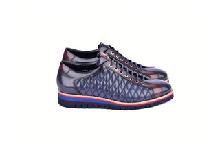 Corrente 4005 Quilted Leather Sneaker - Navy & Burgundy