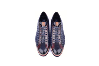 Corrente 4005 Quilted Leather Sneaker - Navy & Burgundy