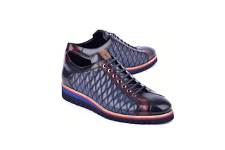 Corrente 4005 Quilted Leather Sneaker - Navy & Burgundy