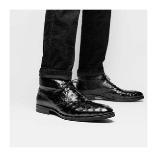 Zelli Italia Marco Men's Shoes Black Ostrich Skin Chukka Boot (ZEL1069)