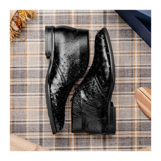 Zelli Italia Marco Men's Shoes Black Ostrich Skin Chukka Boot (ZEL1069)