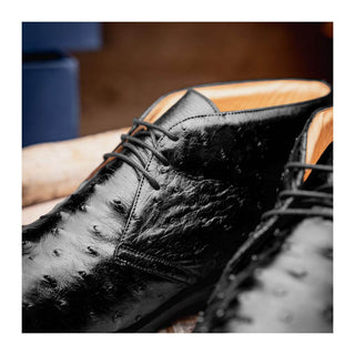 Zelli Italia Marco Men's Shoes Black Ostrich Skin Chukka Boot (ZEL1069)