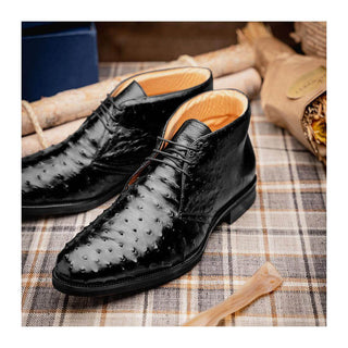 Zelli Italia Marco Men's Shoes Black Ostrich Skin Chukka Boot (ZEL1069)
