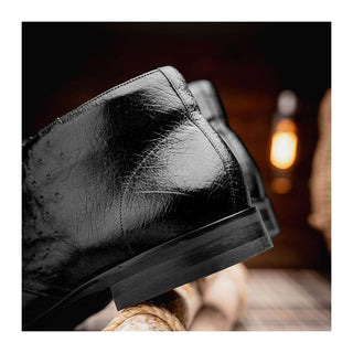 Zelli Italia Marco Men's Shoes Black Ostrich Skin Chukka Boot (ZEL1069)