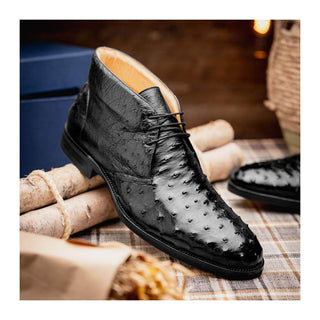 Zelli Italia Marco Men's Shoes Black Ostrich Skin Chukka Boot (ZEL1069)