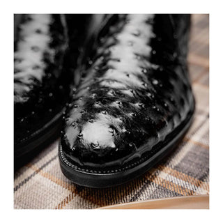 Zelli Italia Marco Men's Shoes Black Ostrich Skin Chukka Boot (ZEL1069)