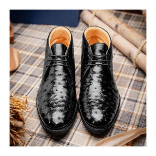Zelli Italia Marco Men's Shoes Black Ostrich Skin Chukka Boot (ZEL1069)