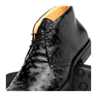Zelli Italia Marco Men's Shoes Black Ostrich Skin Chukka Boot (ZEL1069)
