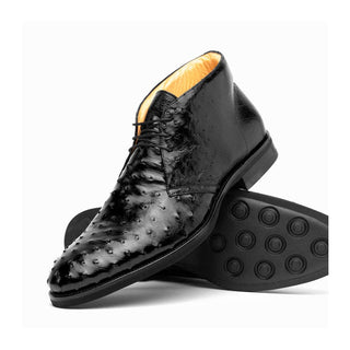 Zelli Italia Marco Men's Shoes Black Ostrich Skin Chukka Boot (ZEL1069)