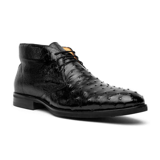 Zelli Italia Marco Men's Shoes Black Ostrich Skin Chukka Boot (ZEL1069)