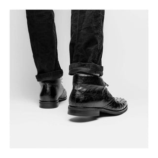 Zelli Italia Marco Men's Shoes Black Ostrich Skin Chukka Boot (ZEL1069)