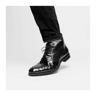 Zelli Italia Marco Men's Shoes Black Ostrich Skin Chukka Boot (ZEL1069)