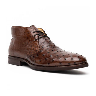 Zelli Italia Marco Men's Shoes Brown Ostrich Skin Chukka Boot (ZEL1069)