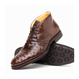 Zelli Italia Marco Men's Shoes Brown Ostrich Skin Chukka Boot (ZEL1069)