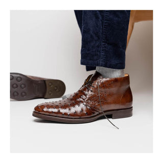Zelli Italia Marco Men's Shoes Brown Ostrich Skin Chukka Boot (ZEL1069)