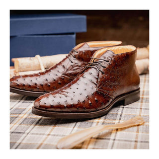 Zelli Italia Marco Men's Shoes Brown Ostrich Skin Chukka Boot (ZEL1069)
