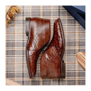 Zelli Italia Marco Men's Shoes Brown Ostrich Skin Chukka Boot (ZEL1069)