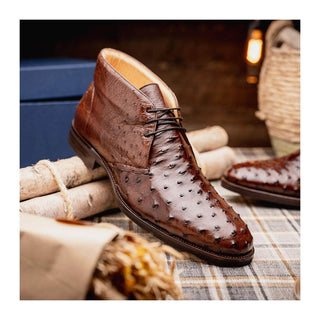 Zelli Italia Marco Men's Shoes Brown Ostrich Skin Chukka Boot (ZEL1069)