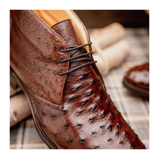 Zelli Italia Marco Men's Shoes Brown Ostrich Skin Chukka Boot (ZEL1069)