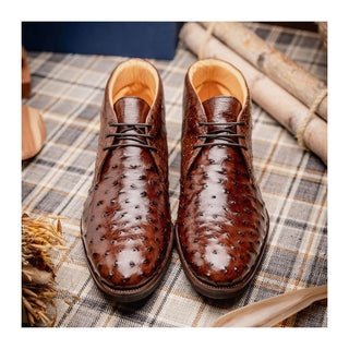 Zelli Italia Marco Men's Shoes Brown Ostrich Skin Chukka Boot (ZEL1069)