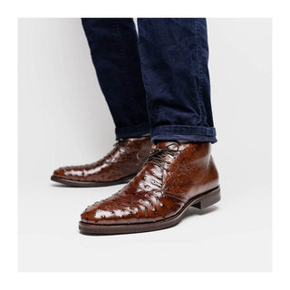 Zelli Italia Marco Men's Shoes Brown Ostrich Skin Chukka Boot (ZEL1069)