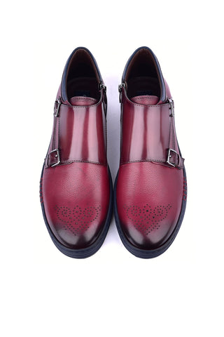 Corrente 4302 Leather Double Monk-Strap Sneaker - Burgundy