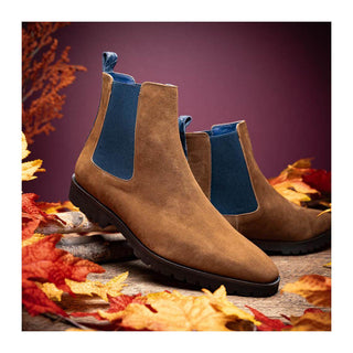 Zelli Italia Gianna Men's Shoes Cognac Suede Leather Chelsea Boot (ZEL1070)