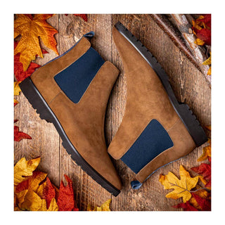 Zelli Italia Gianna Men's Shoes Cognac Suede Leather Chelsea Boot (ZEL1070)