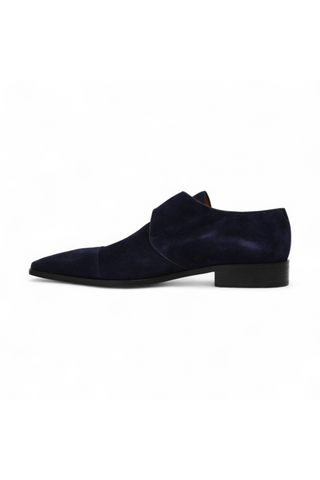 Lowe Valentini Designer Men's Designer Shoes Navy Suede Gold-Plated Monk-Straps Loafers (LDM04)