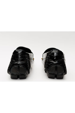 Vinci Pisa Embossed Leather Horse-Bit Loafer - Black