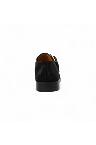 Lowe Valentini Designer Men's Designer Shoes Black Pony Gold-Plated Monk-Straps Loafers (LDM01)