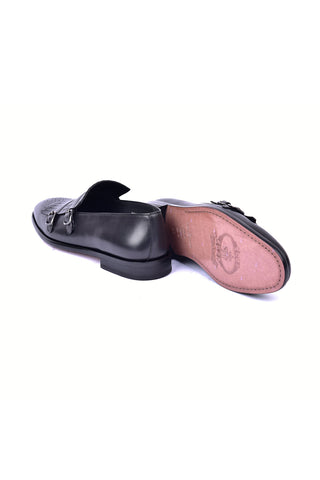 Corrente 5211 Leather Kiltie Double Monk Strap - Black