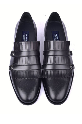Corrente 5211 Leather Kiltie Double Monk Strap - Black