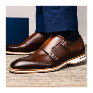 Zelli Italia Legerra Men's Shoes Brown Calf-Skin Leather Monk-Strap (ZEL1075)