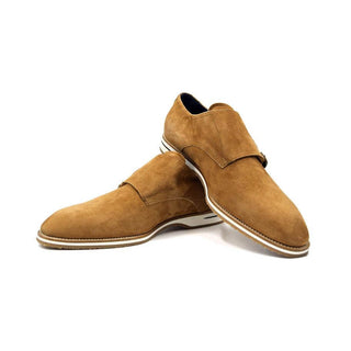 Zelli Italia Legerra Men's Shoes Cognac Goat-Skin Suede Monk-Strap (ZEL1073)