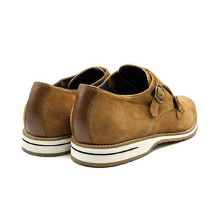 Zelli Italia Legerra Men's Shoes Cognac Goat-Skin Suede Monk-Strap (ZEL1073)