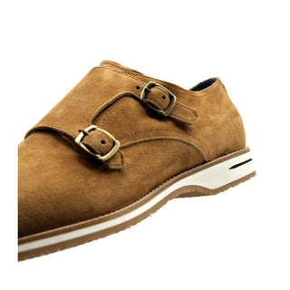 Zelli Italia Legerra Men's Shoes Cognac Goat-Skin Suede Monk-Strap (ZEL1073)