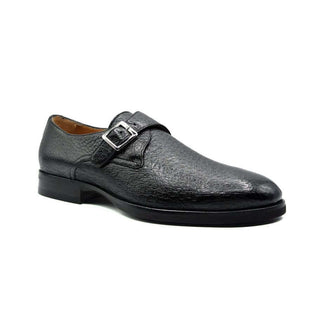 Zelli Italia Roman Men's Shoes Black Peccary Leather Single Monk-Strap (ZEL1077)