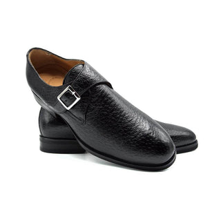 Zelli Italia Roman Men's Shoes Black Peccary Leather Single Monk-Strap (ZEL1077)