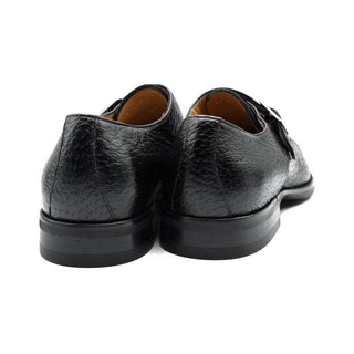 Zelli Italia Roman Men's Shoes Black Peccary Leather Single Monk-Strap (ZEL1077)